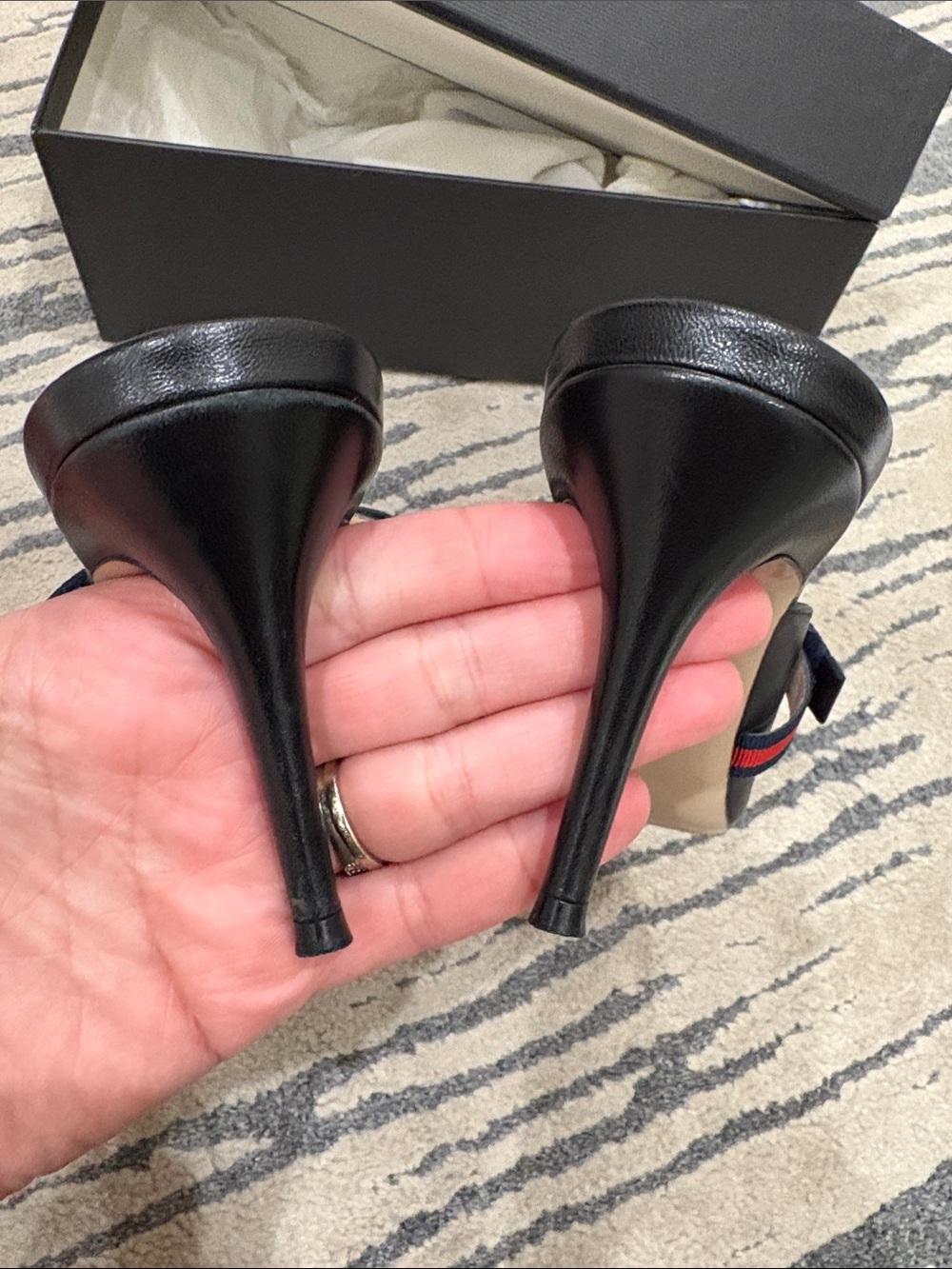 Gucci Sylvie Horsebit Slingback Pump Mule Black Web Stripe Mid Heel - Picture 5 of 15